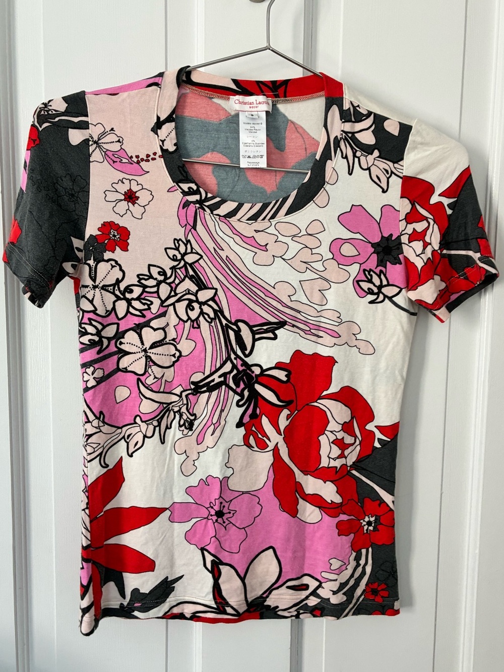 Christian Lacroix Bazar Floral Tee in Red, Pink & Gray - Picture 10 of 12